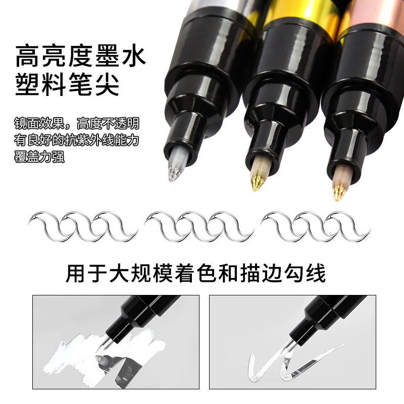 Cruz-frontera uñas arte graffiti pluma cromado espejo de metal marcador pintura flor gancho oro y plata pintado uñas arte pluma