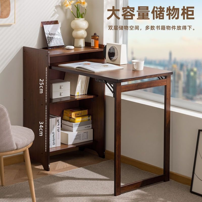 折叠小桌子家用书桌书柜一体小户型多功能电脑桌写字办公桌出租房|undefined