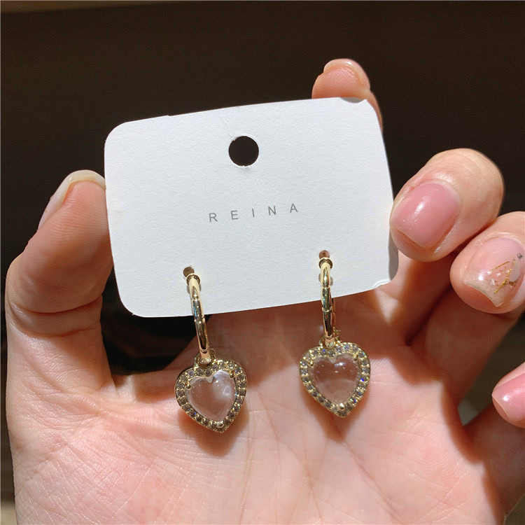 Korea Micro-inlaid Zircon Transparent Love Earrings S925 Silver Needle Earrings display picture 6