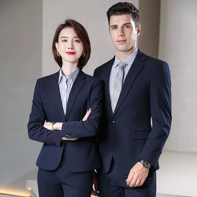 白领银行工作服男女同款西服商务弹力职业套装色纺料免烫销售正装