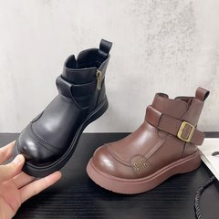 女童马丁靴皮带扣公主短靴加绒保暖童靴冬季3-7岁9女孩二棉平底靴