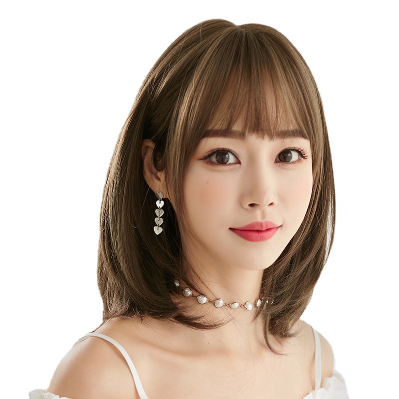 Lazada時尚wig女hair齊肩齊劉海長發空氣劉海化纖頭套