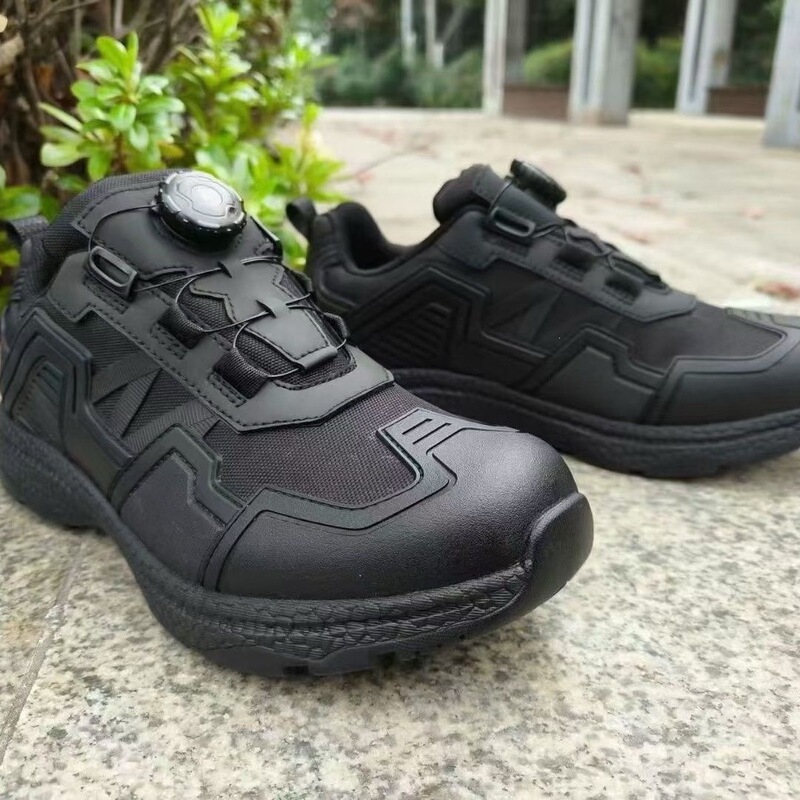 New men's training sports shoes, non-slip, wear-resistant, black, summer breathable, automatic outdoor hiking shoes with quick-release buttons