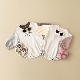 Autumn newborn jumpsuit long-sleeved jumpsuit baby climbing suit casual stitching solid color jumpsuit