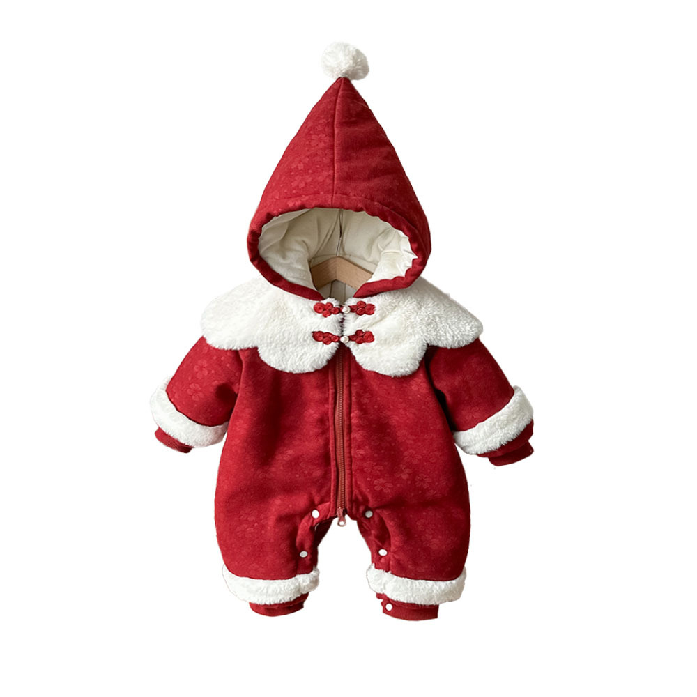 Ropa de invierno para bebés, estilo chino, acolchado festivo, estilo occidental, una pieza, ropa gruesa y cálida para bebés femeninos, ropa de año nuevo