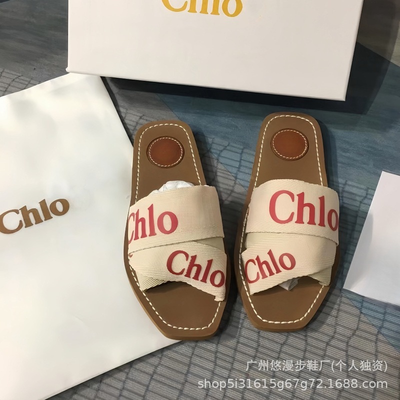 Chlo*罗马平底拖鞋女夏季时尚外穿防滑字母刺绣休闲沙滩一字凉拖|undefined