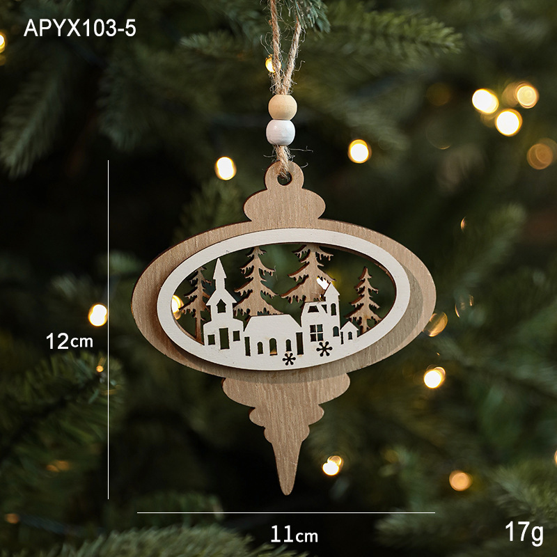 クロスボーダー新製品木製ペンダントヘラジカハウススノーフレーククリスマスツリーデコレーションクリスマスアレンジメントペンダントホーム|undefined