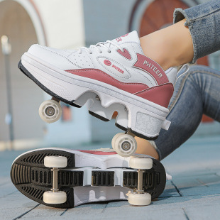 Cross-border wholesale roller skating deformation shoes four-wheel heyday shoes four-wheel retractable boys and girls explosive shoes children's skates