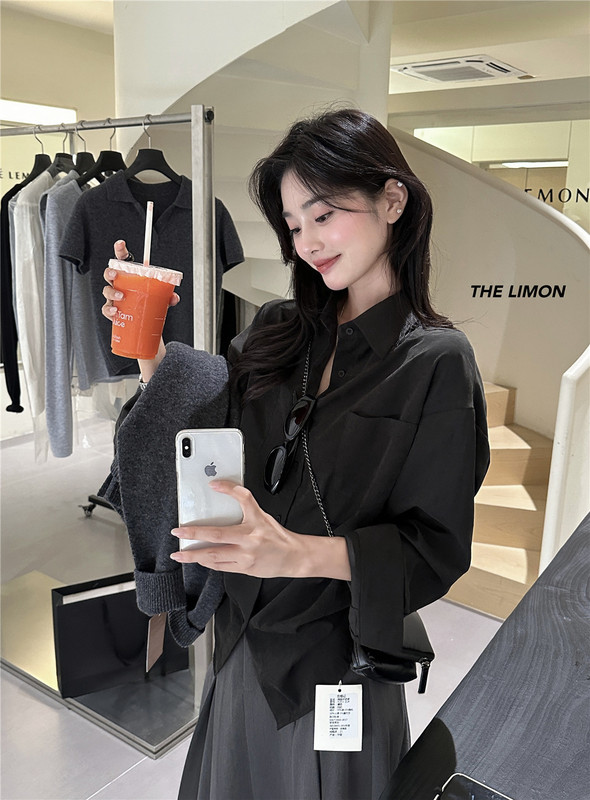 THE LIMON柠檬绿茶2025秋季衬衫穿搭百搭法式上衣宽松衬衣上衣女|undefined