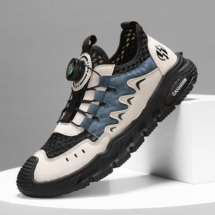 2025 Summer Hollow Sandals Men's Breathable Outdoor Non-Slip Wear-Resistant Shuoxi Shoes Baotou Hole Sandals Trendy Shoes