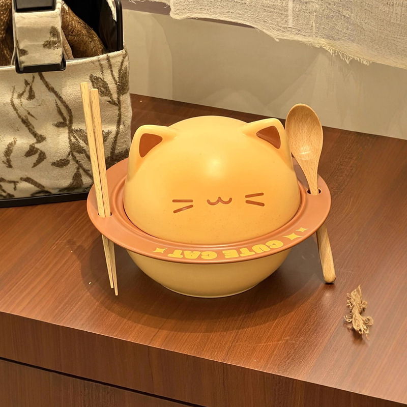 创意卡通烤面包小猫系列泡面碗系列面包杯碟餐具套装家用送礼|undefined
