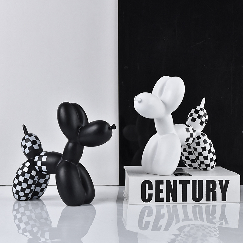 Cross-Border Minimalist Creative Checkerboard Balloon Dog Resin Crafts Ornament for Living Room Home Desk Tech-Inspired Decoration
