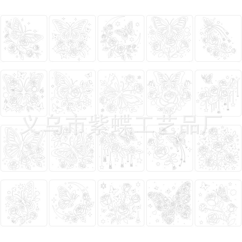 跨境热销花与蝴蝶花卉喷涂墙绘涂鸦绘画模版亚马逊氛围镂空模版|undefined