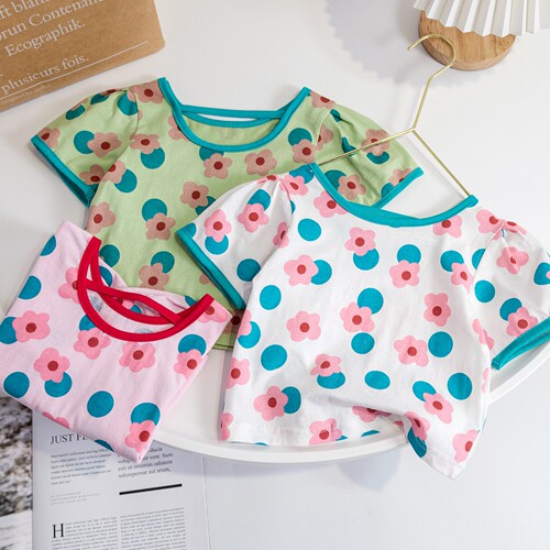 Children's clothing girls  new summer clothing baby girl Korean style small flower T-shirt children's short-sleeved flower top summer T-shirt