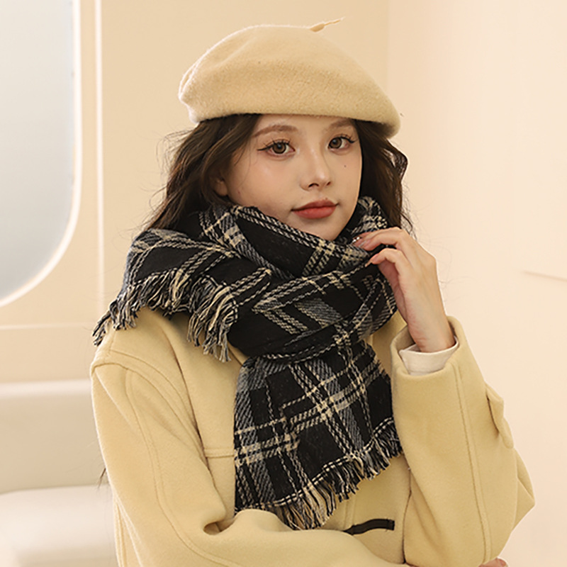 Red scarf women's winter 2024 new Korean version New Year's warm couple Christmas gift checkered pattern_voghion.com