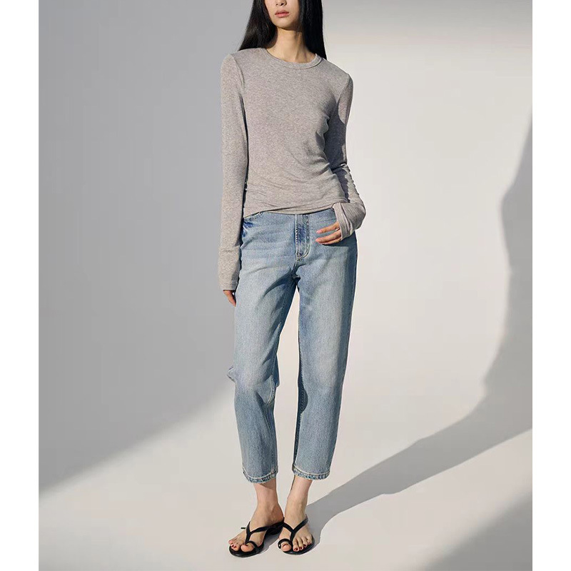 Cropped Jeans Women's Imported Turkish Fabric Graphite Enzyme Wash 100 Cotton% Non-Elastic Stiffer Baguette Pants