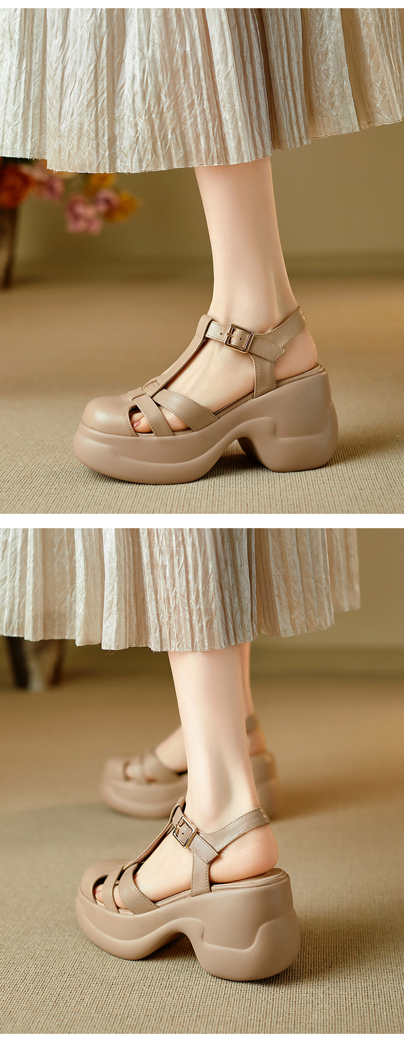 Sandal nữ quai chữ T đế xốp dày phong cách La Mã — đen chi tiết 8