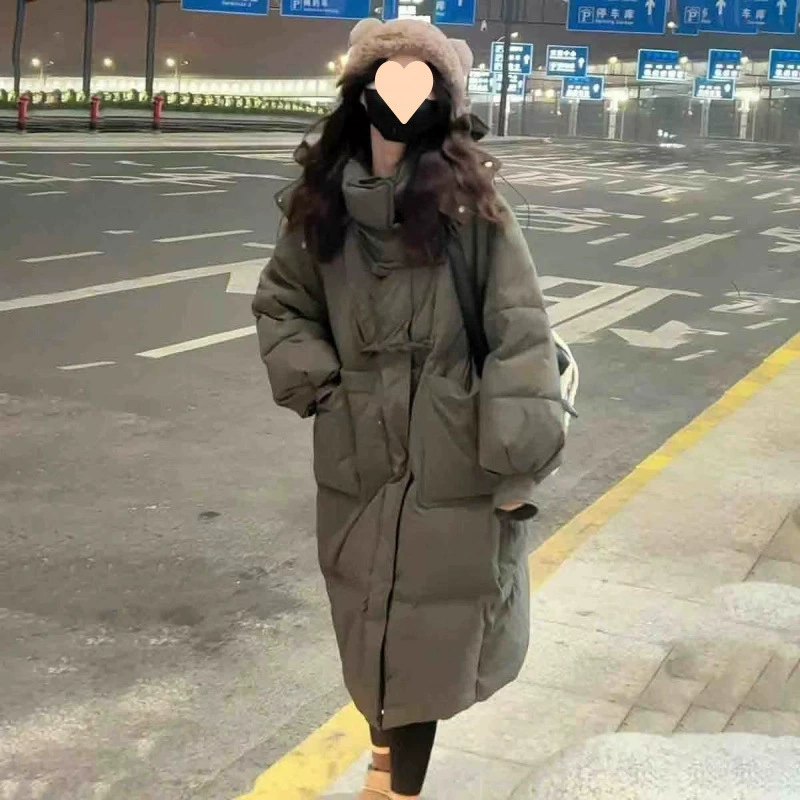 Hoody, winter long down jacket, for teenagers, increased thickness, Korean style