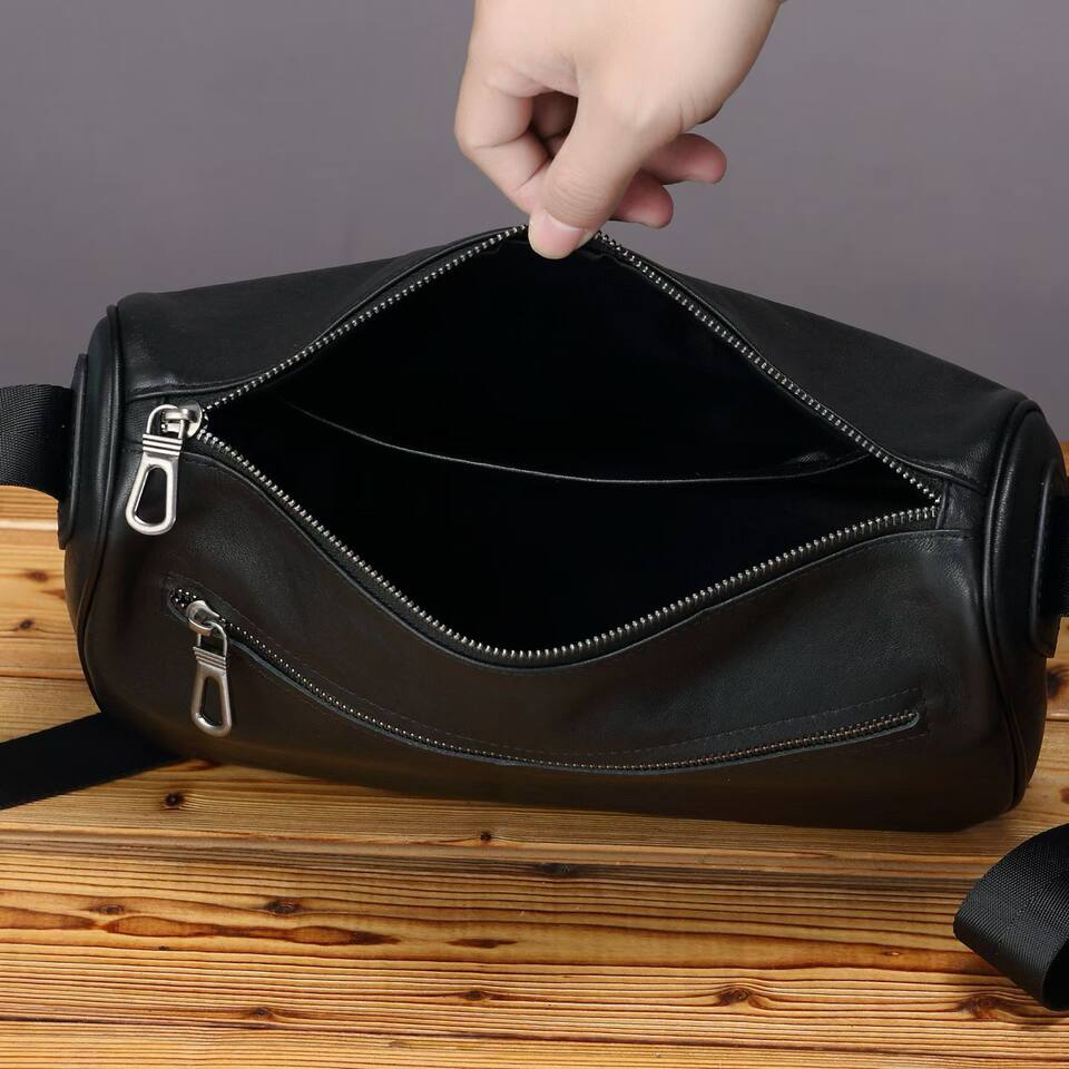 Túi đeo chéo nam da bò lớp đầu tiên, túi đeo vai thời trang casual, đựng được máy tính bảng 8 inch — màu đen chi tiết 10