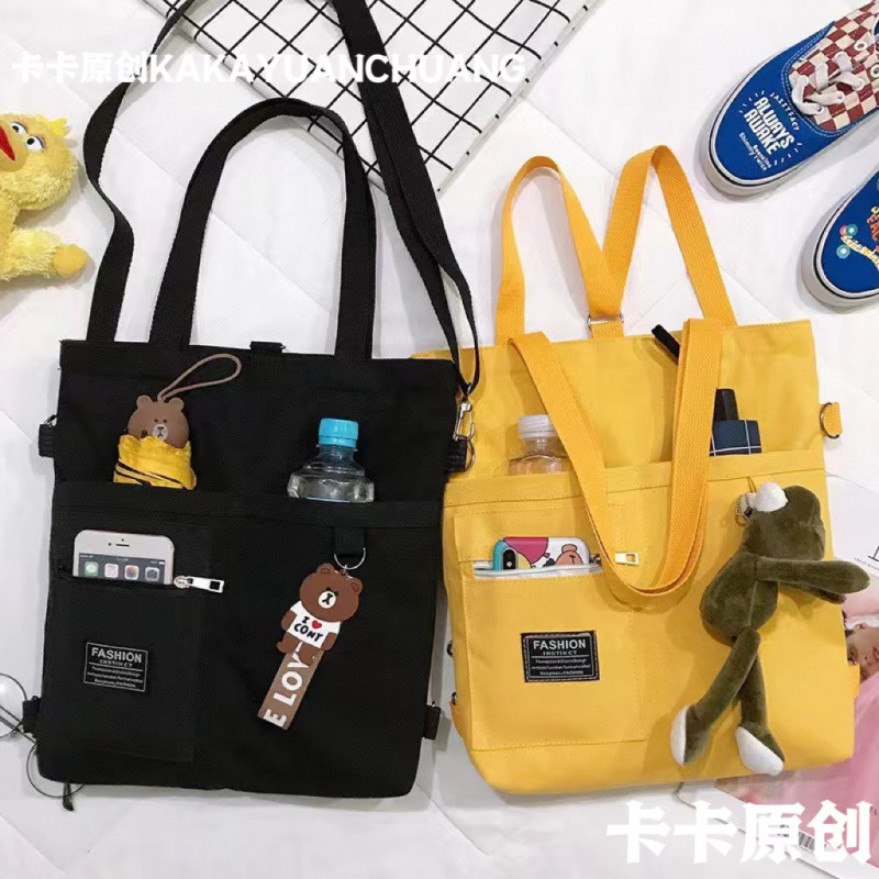 帆布包女斜挎学生大容量韩版文艺ins双肩手拎简约百搭单肩手提袋