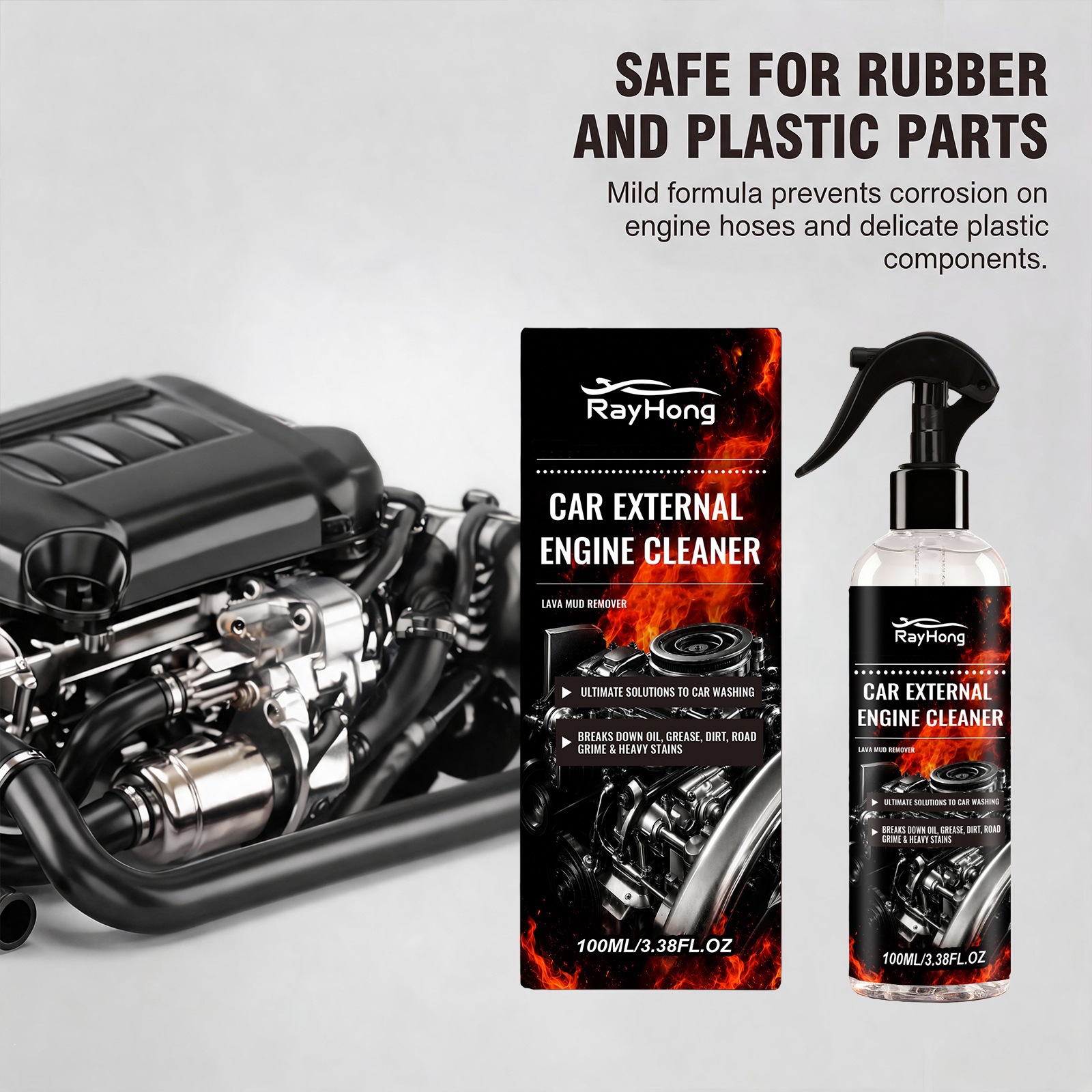 RAYHONG Engine Compartment Cleaner Waterless Oil Sludge Remover Gentle Decontamination Engine Compartment Renovation Maintenance Agent