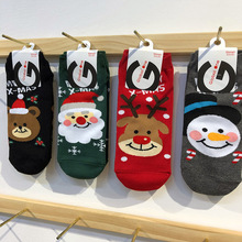 glalalane圣诞袜子可爱卡通小熊麋鹿少女袜韩国圣诞老人短筒棉袜