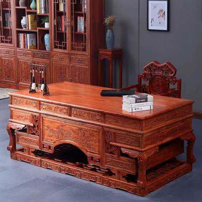 Solid Wood Desk Chair Bookshelf Combination Antique Study Desk Boss Table Calligraphy Table Executive Desk New Chinese Furniture