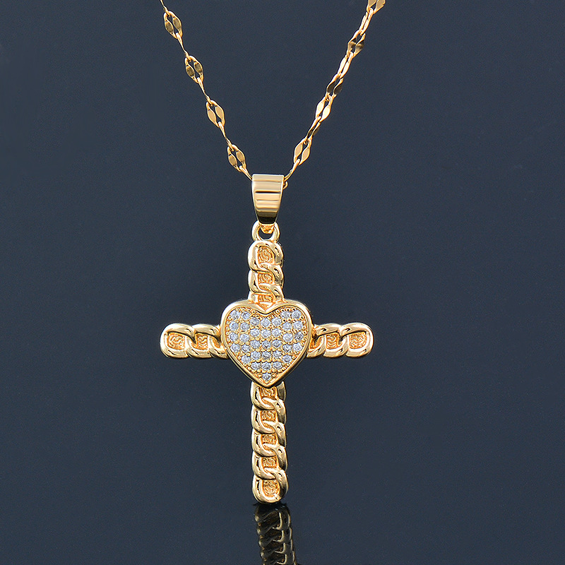 Simple Style Cross Titanium Steel Plating Inlay Zircon Pendant Necklace 1 Piece