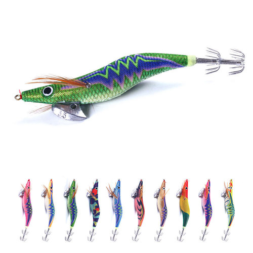 Wooden shrimp counterweight lead 3.5# squid hook explosive hook with ringing beads wooden shrimp wrapped cloth boxed lure bait wholesale