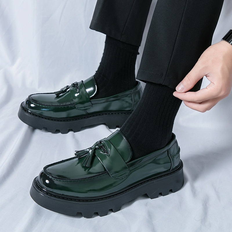 2024 comercio exterior de tamaño grande Liusu Lefour zapatos de cuero esmaltado hombre cara brillante tacones gruesos de fondo alto peluqueros zapatos de cuero casuales moda