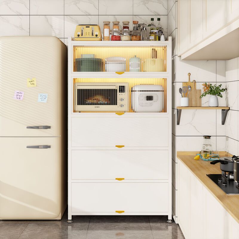 Kitchen Storage Rack, Floor-Standing Multi-Layer Storage Cabinet, Microwave Oven, Household Multi-Functional Kitchen Cupboard with Door, Storage Cabinet Kitchen Storage Rack, Floor-Standing Multi-Layer Storage Cabinet, Microwave Oven, Household Multi-Functional Kitchen Cupboard with Door, Storage Cabinet