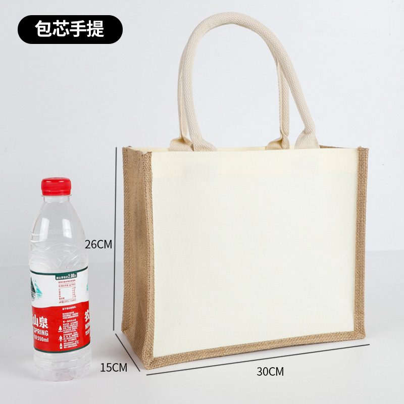 Bolsas de lino personalizadas Renacimiento DIY bolsa de compras de yute Bento impermeable gran capacidad no impresa bolsa de lino image 12