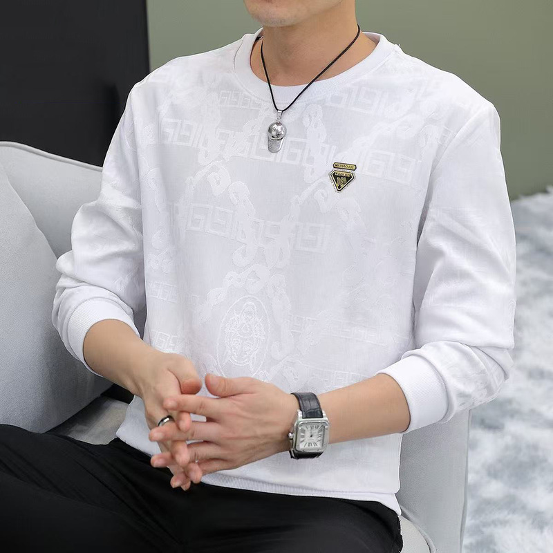 男士高档长袖T恤虎头时尚冬款圆领卫衣休闲潮流提花打底衫修身潮|undefined