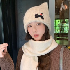 韩版时尚百搭秋冬季帽子女猫耳可爱针织毛线帽大头围显脸小包头帽