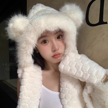 可爱熊耳朵雷锋帽女冬2025新款加绒保暖显脸小防寒护耳大头围帽子