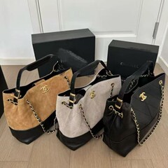 ChaneI25新品双拼廘皮单肩托特大容量经典菱格手提腋下通勤链条包