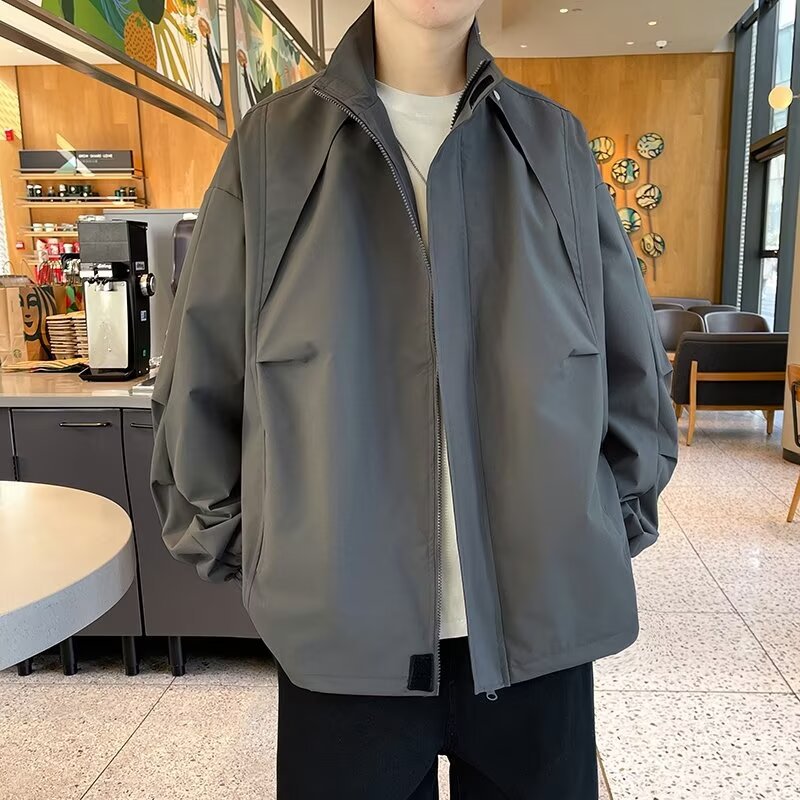 City Style Style Vertical Collar Tooling Jacket Men's Autumn New Waterproof Pleated Design Casual Outdoor Riding Suit