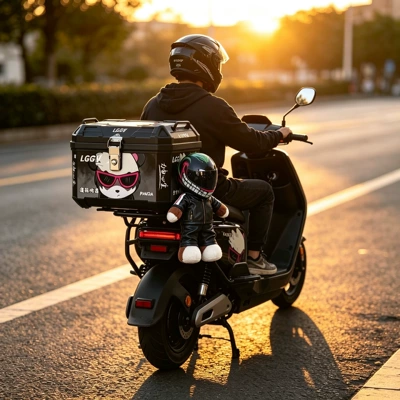 Motorcycle trunk | used as a delivery box - 48l-black-and-gray-bear-transformation-doll-top-tier-edition-black-bear-doll-black-clown-doll-inner-lining-backrest-base-installation-kit