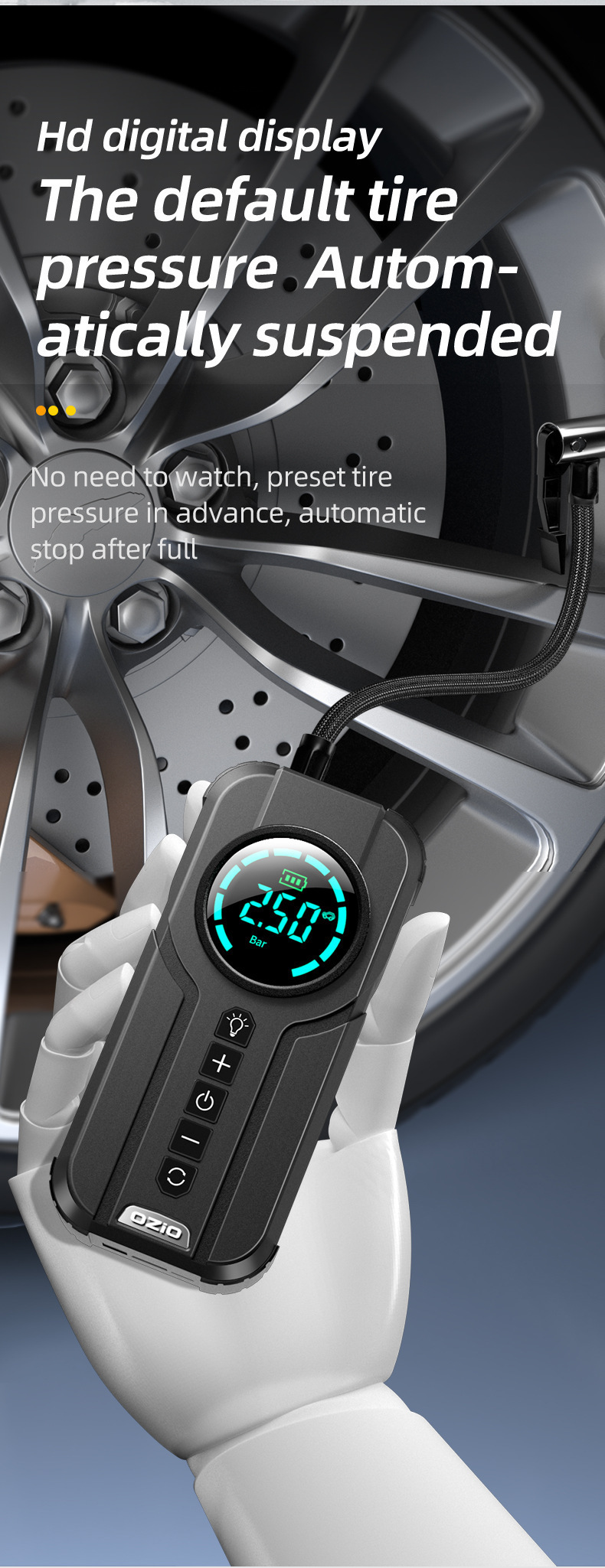 Car Air Pump, Wireless Portable Car Power Bank, Tire Inflator, Emergency Jump Starter, Cross-Border