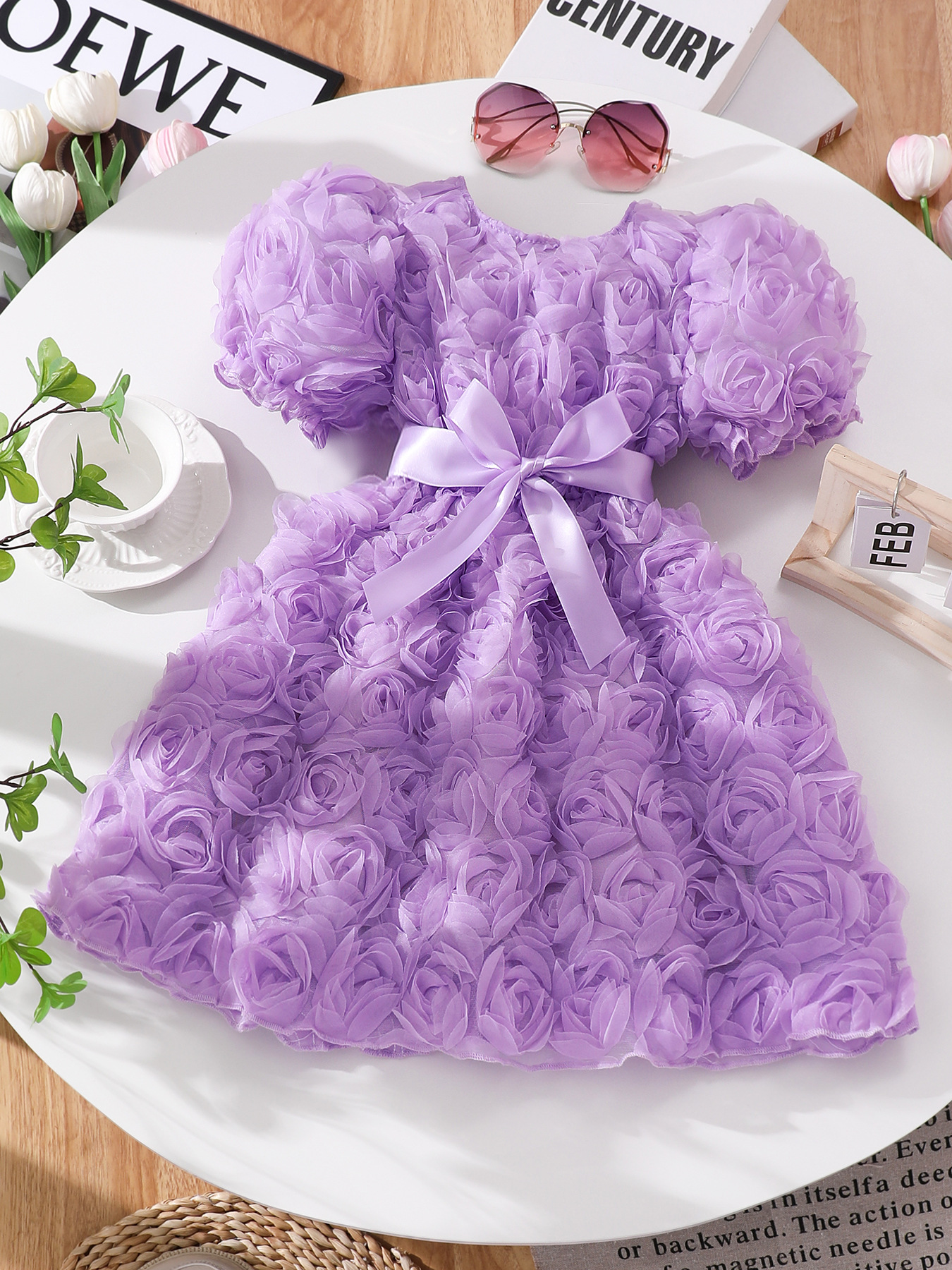Vestido de niña (pequeño), vestido de fiesta elegante de rosa tridimensional
