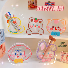 Creative Minimalist Acrylic Pen Holder Transparent Japanese Style Student Desk Ornament Sweet Tea Tea Bear Multifunctional Stationery Cylinder