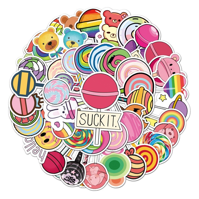 50 cross-border small fresh graffiti cartoon goo card hand account decoration skateboard children stickers waterproof luggage stickers