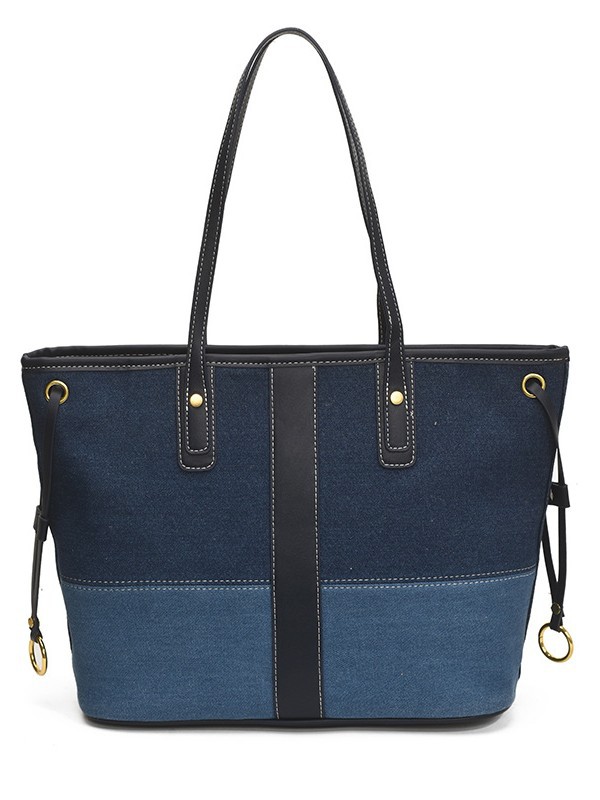Denim color en contraste retro mano portando bolso Tote femenino transfronterizo nuevo bolso de hombro europeo y americano de gran capacidad con textura