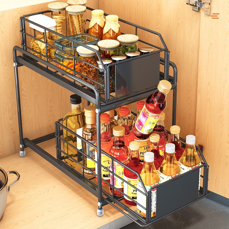 Amazon Cross-border Exclusive Kitchen Bathroom Multi-functional Countertop Shelf Storage Rack Spice Bottle Jar Miscellaneous Pull-out Storage Shelf