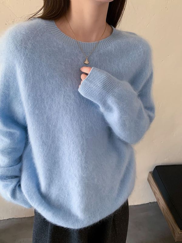 【朦胧藴雾】Baby肌拉毛拉绒圆领羊毛打底衫女秋冬外穿氛围感毛衣|undefined