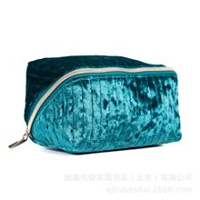 HR绿色丝绒高级感大开口高级质感化妆包 包包定制厂家定做化妆包
