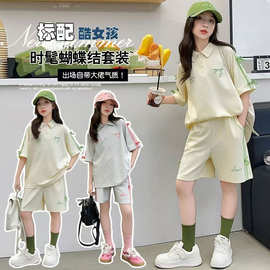 女童夏装薄款翻领POLO衫短裤两件套2026新款大童时髦洋气运动套装