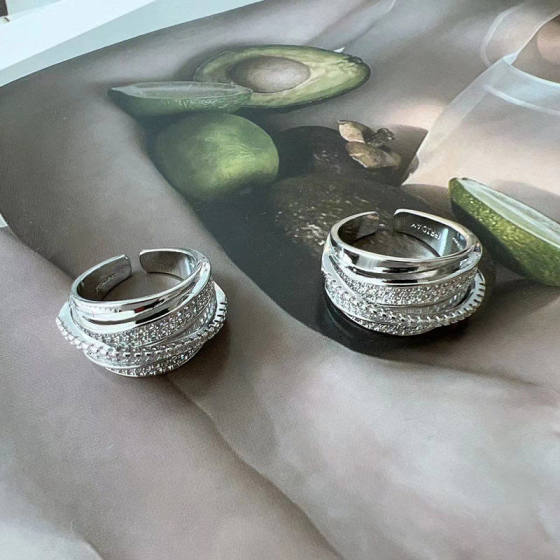 French Style Light Luxury Designer Diamond-encrusted Zircon Ring Internet Celebrity Heavy Industry Shiny Multi-layer Index Finger Ring Women's Adjustable