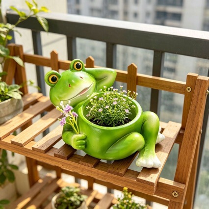Cross-Border Hot-Selling New Product: Fun Frog Flower Pot Resin Crafts Ornament with a High-End Feel, Niche Craft Decoration Wholesale
