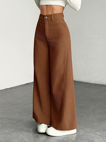 European and American flannel casual women's high-waisted loose and flowing thin-leg pants in solid color